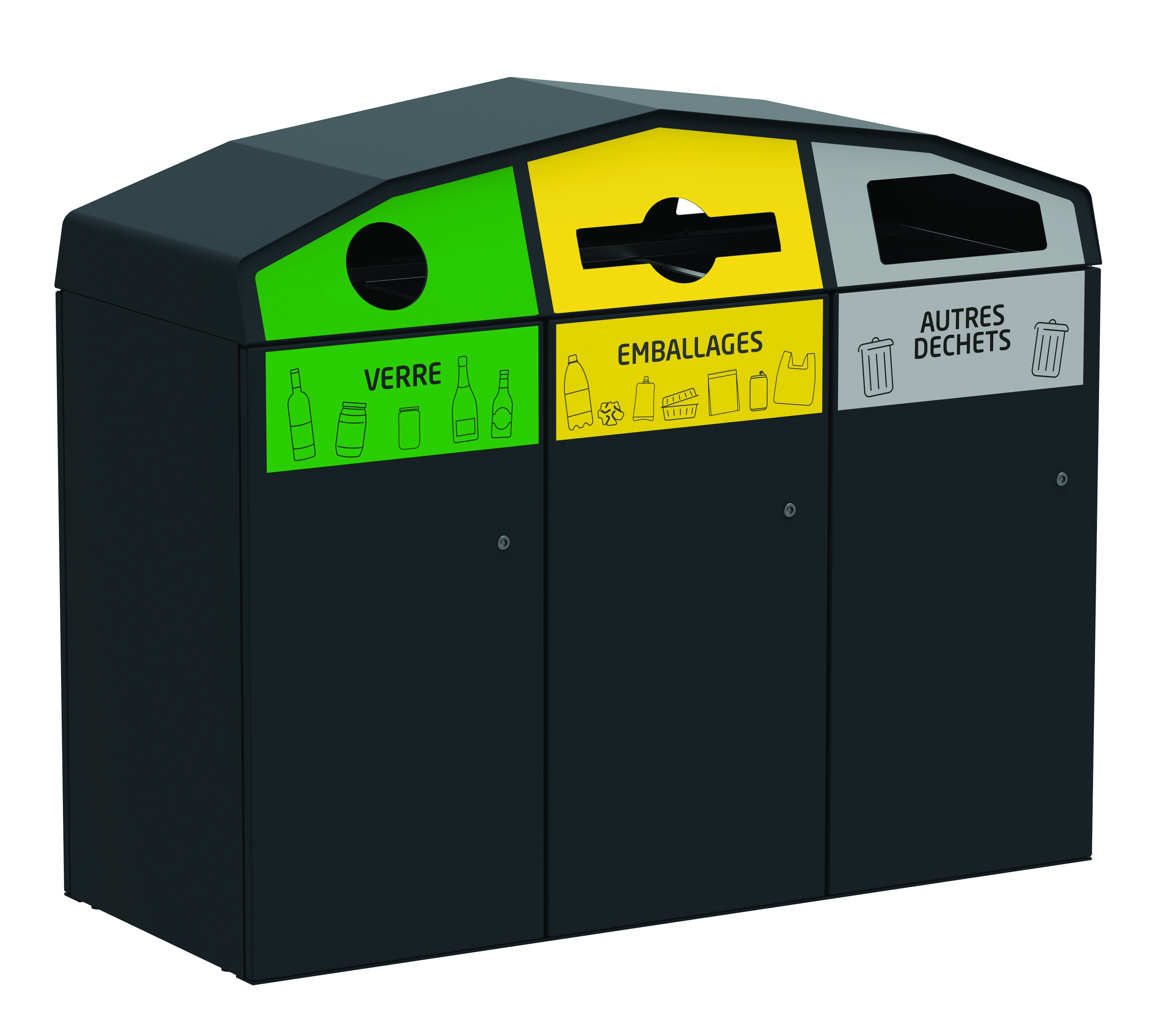 Outdoor bin TRIROK 3 streal sorting point 3 x 120L with wheeled bins -  Anthracite ○ Rossignol 1896